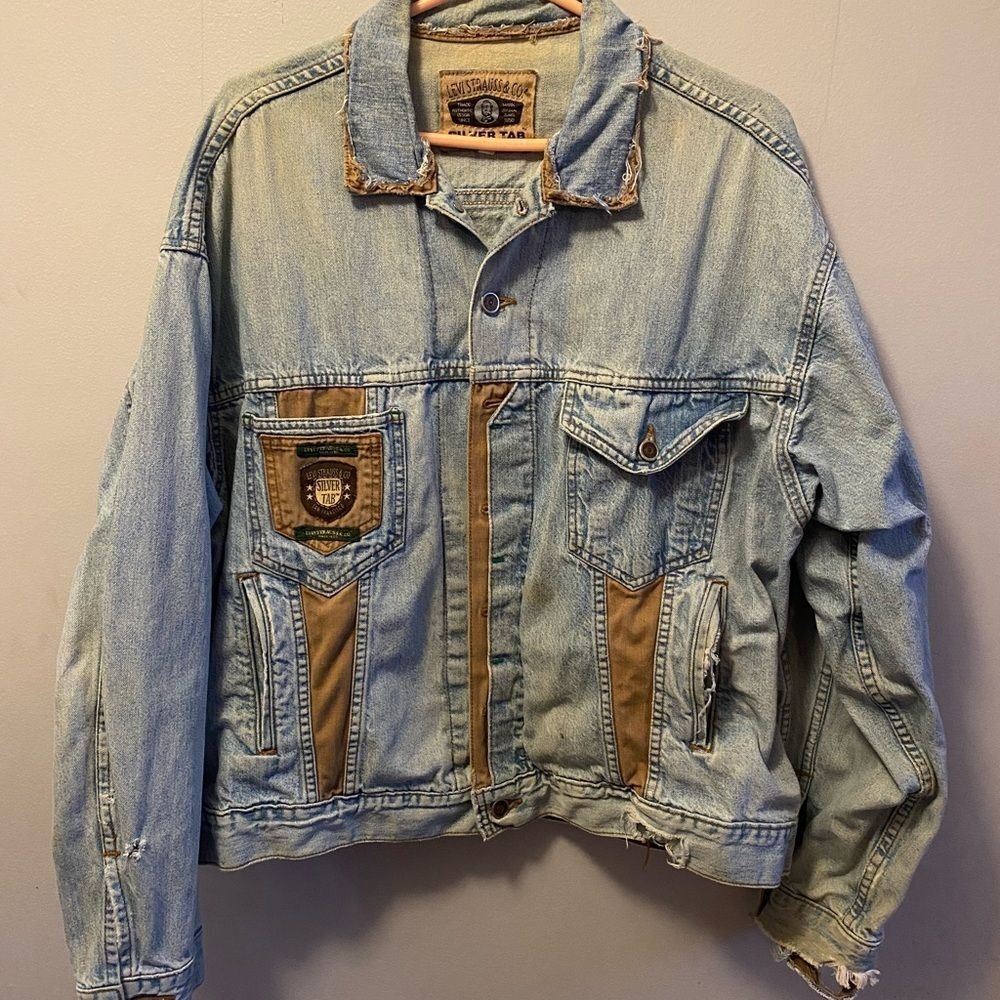 Vintage Levi's Strauss‎ & Co Silver Tab Blue Jean Jacket XL ragged distressed
